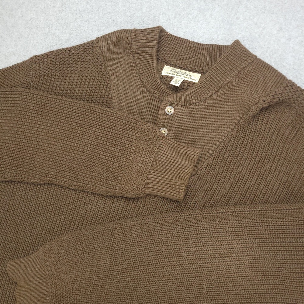 Cabelas Shawl  Collar 5 Button Sweater Men's L Brown Cotton Heavy‎ Fisherman